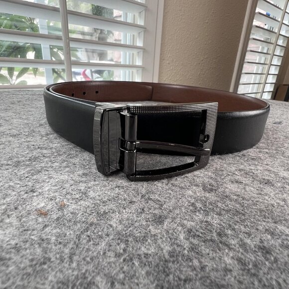Perry Ellis Men 36 Belt Black Brown Reversible Genuine Leather Dress Classic - Picture 1 of 10